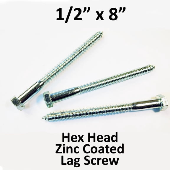 (25) 1/2" x 8" Lag Screws White Zinc