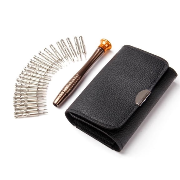 25 in 1 for Mini Screwdriver Set with Magnetic Bits, Cross Head and Flathead Precision Tool for Electronics Repair, 360 Rotating Handle, Portable PU Leather Case