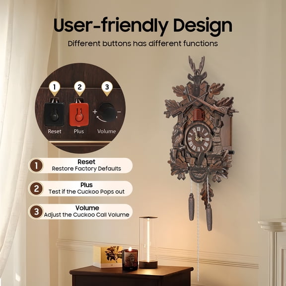25*10*48cm Retro Cuckoo Wall Clock, MDF Brown Wall Clock, Cuckoo Wall Clock for Living Room, Dining Room