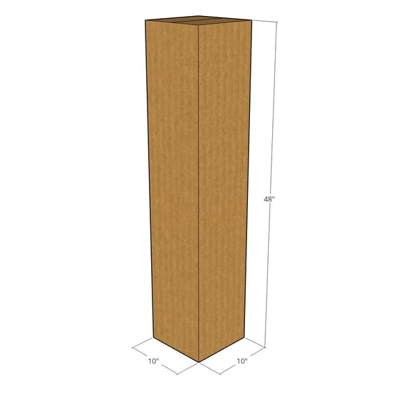 10x10x48 Kraft Brown Corrugated Shipping Boxes, 32 ECT Single-Wall, Qty 25