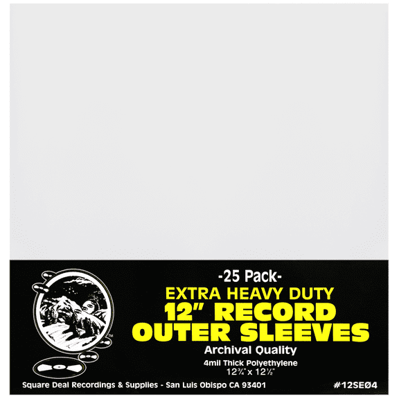 (25) 12" Record Outer Sleeves - EXTRA HEAVY DUTY 4 Mil Thick - Soft Polyethylene - 12-3/4" x 12-1/2" - Archival Quality