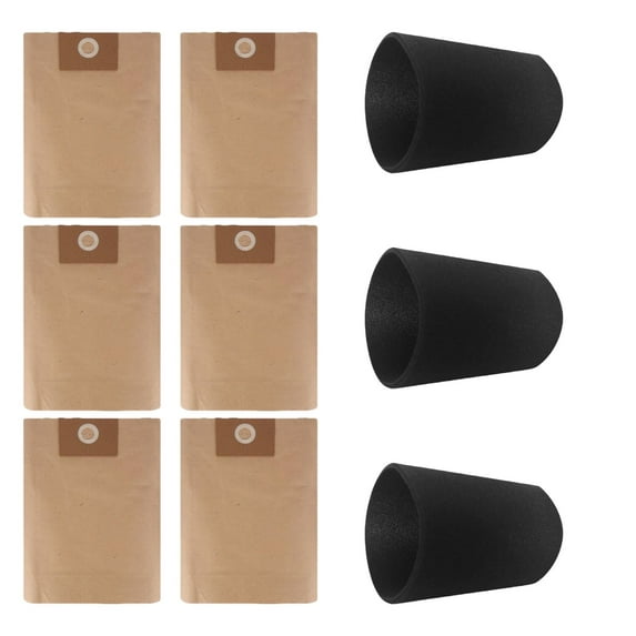 25-1202 Foam Filter and 25-1230 Disposable Vacuum Filter Bag Replacement for Stanley 4-5 Gallon Wet/Dry Vacuum SL18129 SL18130P SL18133, 6 Vacuum Bags+3 Foam Filters Set