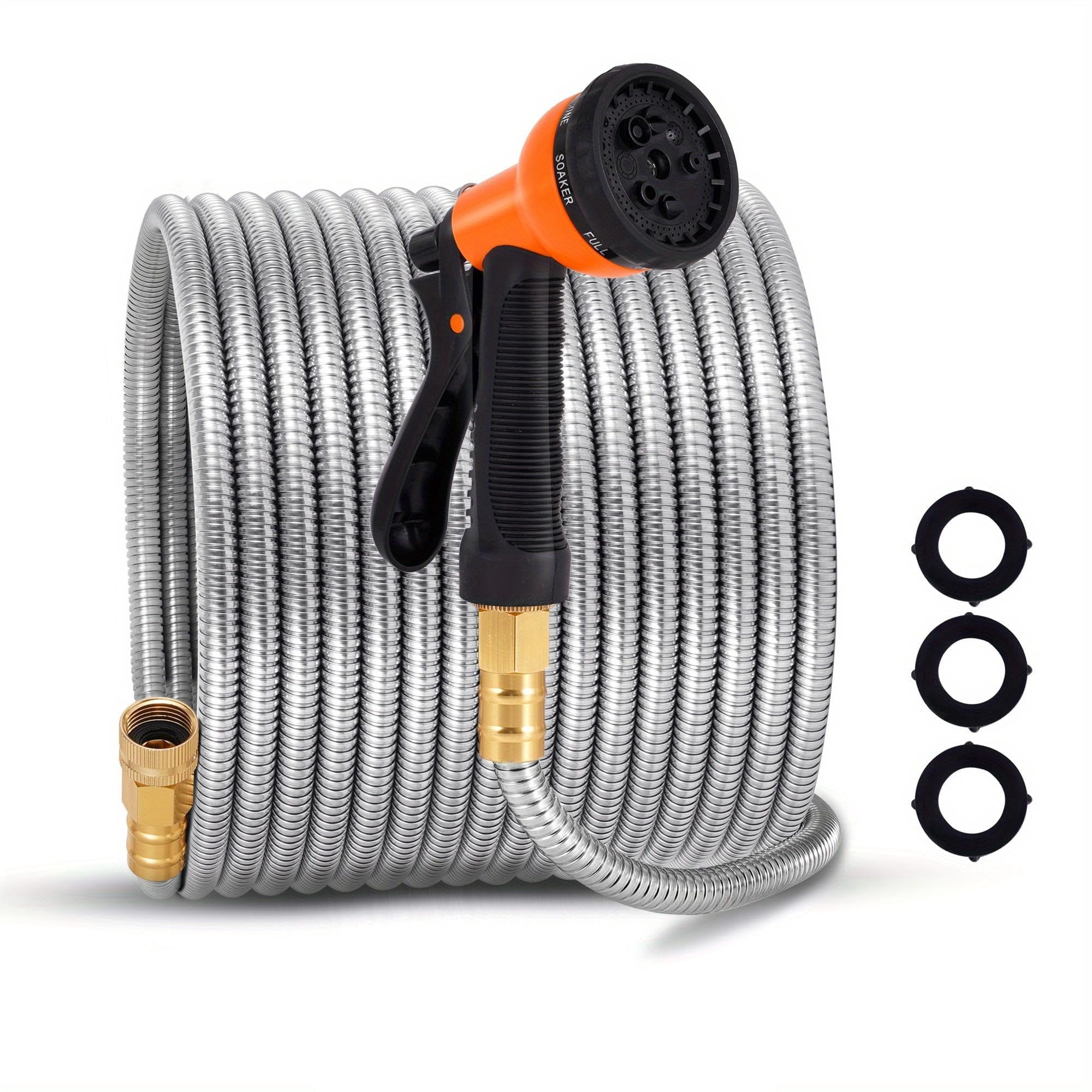 25-125 Ft Stainless Steel Garden Hose with 8 Function Nozzle, Heavy Duty  Stainless Steel Hose for Yard and Lawn, Car Wash, Lightweight, No Kinks and Tangles