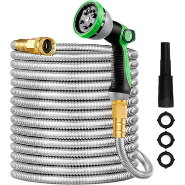 25-150FT x 5/8" Metal Garden Hose,  Lightweight 304 Stainless Steel Water Hose with Multifunction Nozzle & Sprayer, Flexible, High Pressure, No Kink, Puncture Proof Hose for Yard, Outdoors irrigation