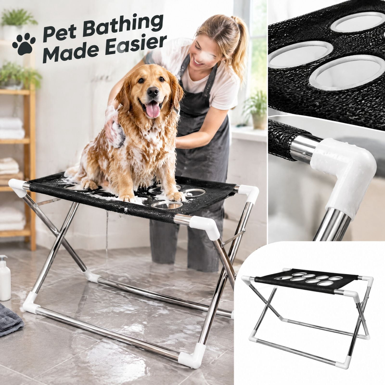 25*16 Inch Pet Grooming Hammock Stand, Foldable Dog Bathing Rack with ...