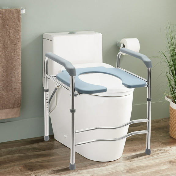 25.2-29.13in Raised Toilet Seat Riser w/ Arms for Elderly Handicap Bathroom