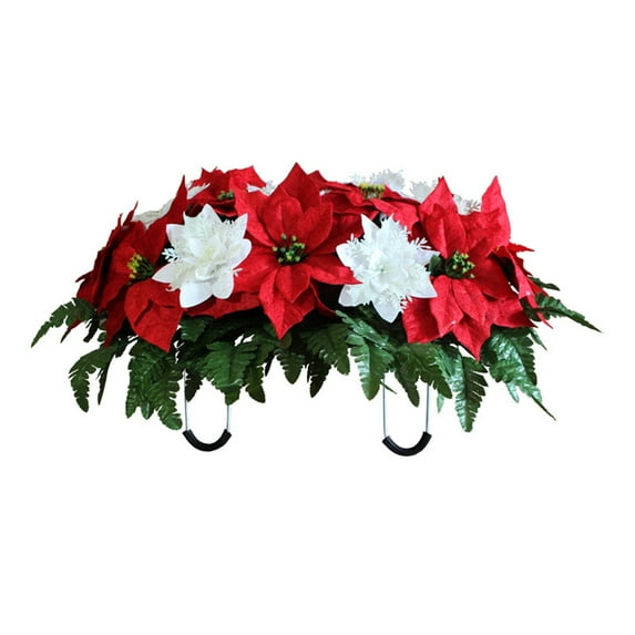 25.2"Cemetery Headstone Flower Saddle -Outdoor Grave Decorations , cloth Artificial Cemetery Flower for Tombstones(Red)
