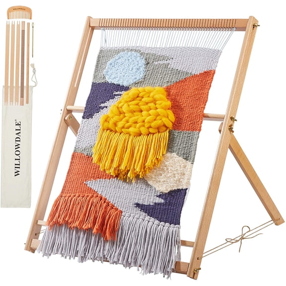 25.2" H x 19.3" W Weaving Loom with Stand Wooden Multi-Craft Weaving Loom Arts & Crafts, Extra-Large Frame, Develops Creativity Weaving Frame Loom with Stand for Beginner