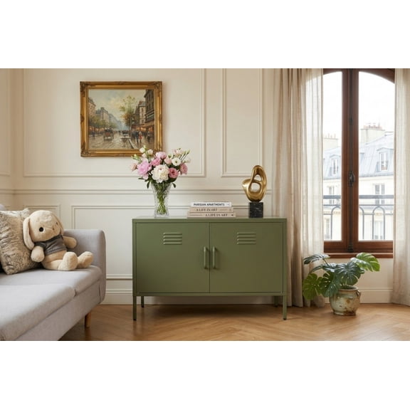 25.2" Metal Storage Cabinet, Steel Organizer with Adjustable Shelf & Leveling Feet, Multi-Function Storage Cabinet for Home Office, Olive Green