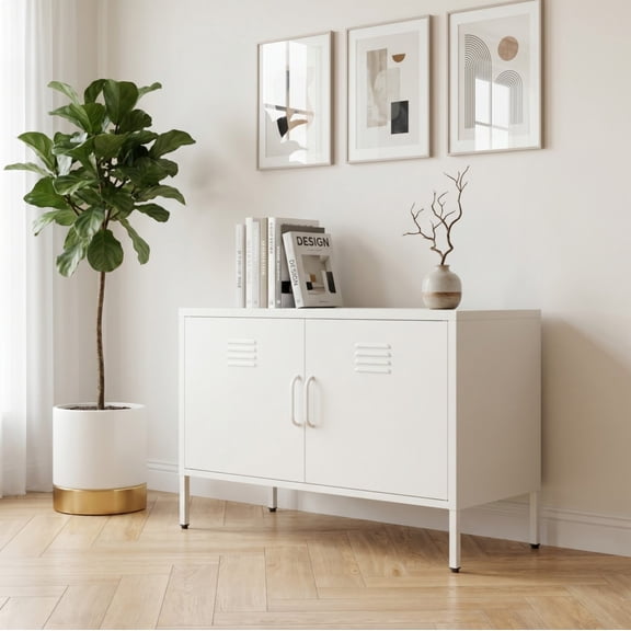 25.2" Metal Storage Cabinet, Steel Organizer with Adjustable Shelf & Leveling Feet, Multi-Function Storage Cabinet for Home Office, White