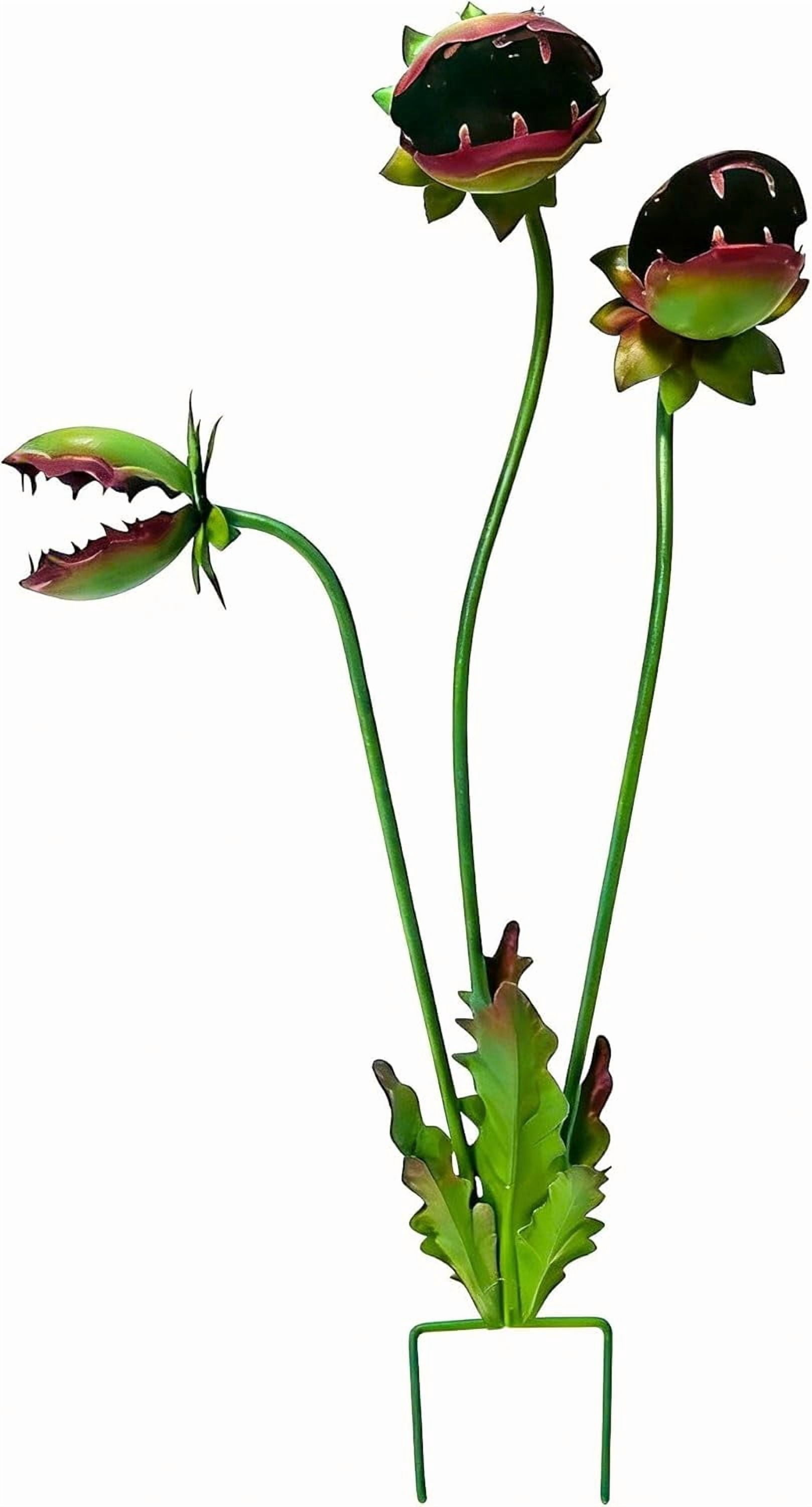 Metal Carnivorous Plant Garden Stake, Handmade Iron Venus Flytrap Yard Art, Whimsical Outdoor Sculpture for Garden Patio Lawn Decor