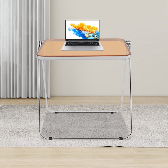 25*20*27in Clear Foldable Side Table, Rectangular Tiny Desk, Indoor Small Computer Desk for Home Office