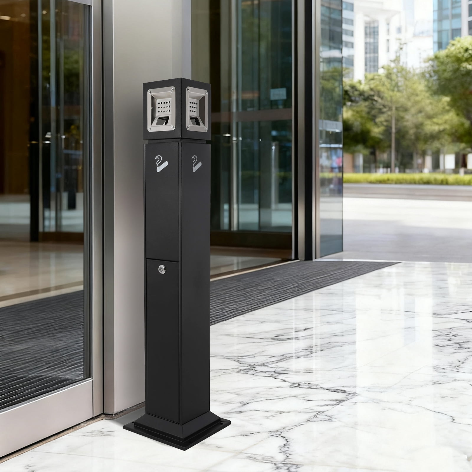 Rectangular Receptacle 25*25*108cm Ground Mounted Rectangular Commercial Butt Receptacle Black ...