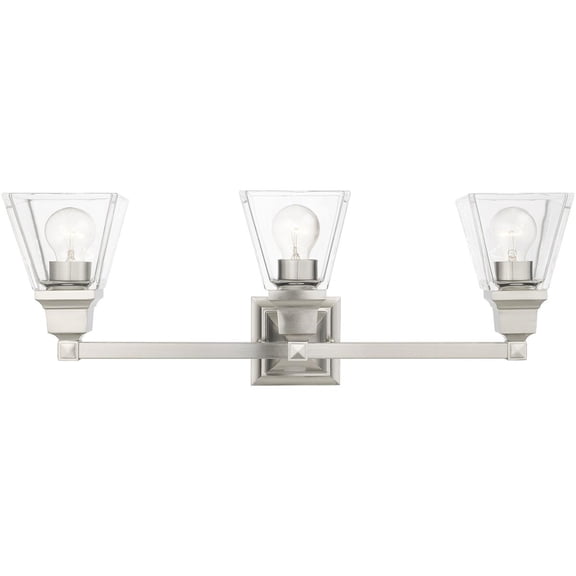 25.25 inch 3 Light Brushed Nickel Bathroom Vanity light fixture with Clear Glass Shade
