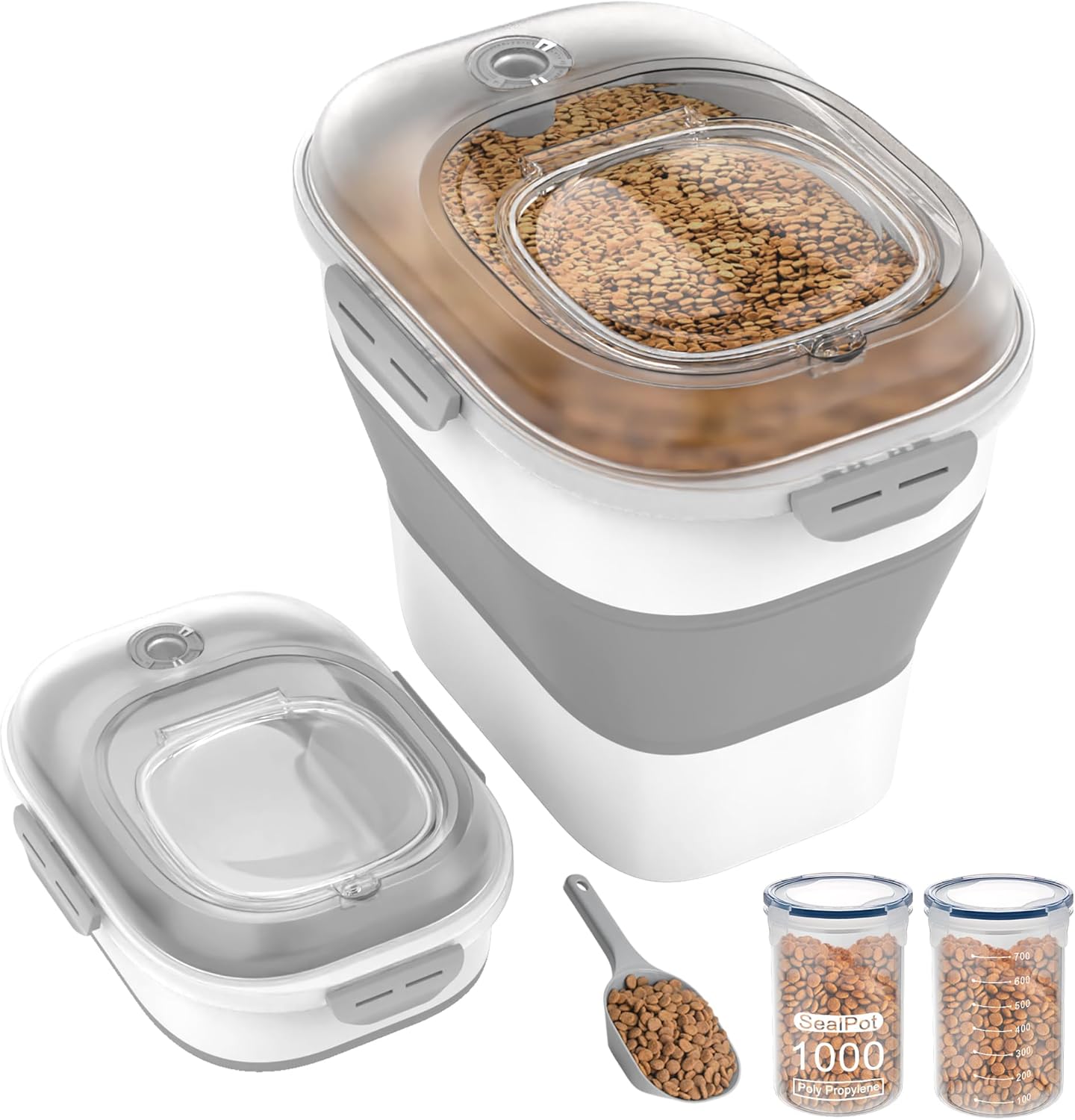 View of 25-28 Lbs Dog Food Storage Container with Airtight Lid,Collapsible Dog ...