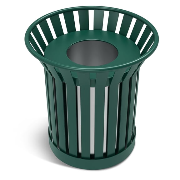 25.2IN Round Large Outdoor Trash Can, Heavy Duty Metal Slatted Garbage Can Outdoor, All Weather Resistant Commercial Garbage Cans, Waste Receptacle in Park, Beach, Patio, GreenTrash can