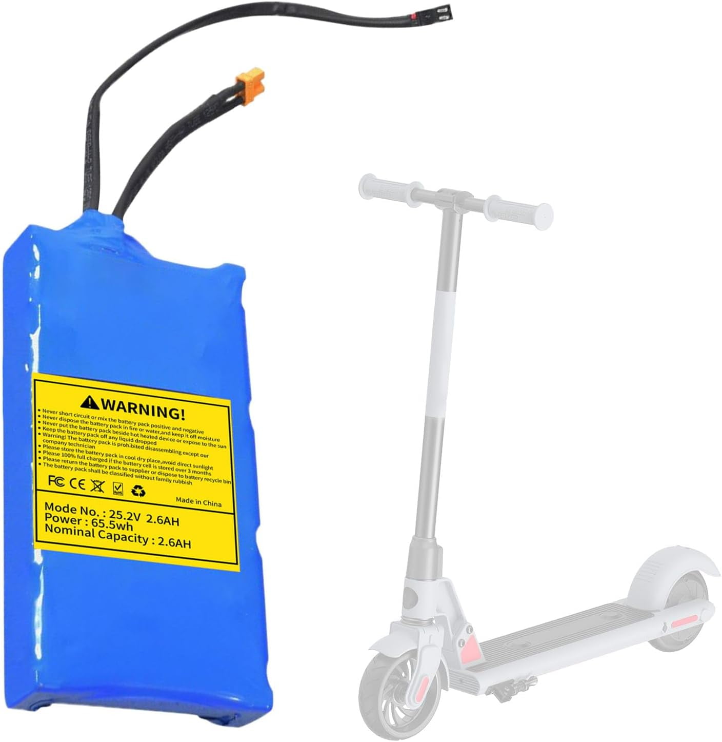 25.2V Li-ion Scooter Battery - Compatible with Gotrax GKS/GKS Plus/GKS PRO Scooters, 2600mAH Capacity High Performance Electric Scooter Battery Pack