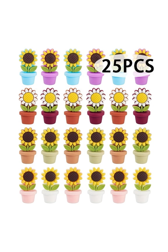 25/30/35pcs Sunflower Perforated Silicone Beads - Soft Flowerpot Spacers with Vibrant Colors & Detailed Petal Design for DIY Jewelry Making, Bracelets, Earrings, Keychains, Lanyards, Pens - Craft