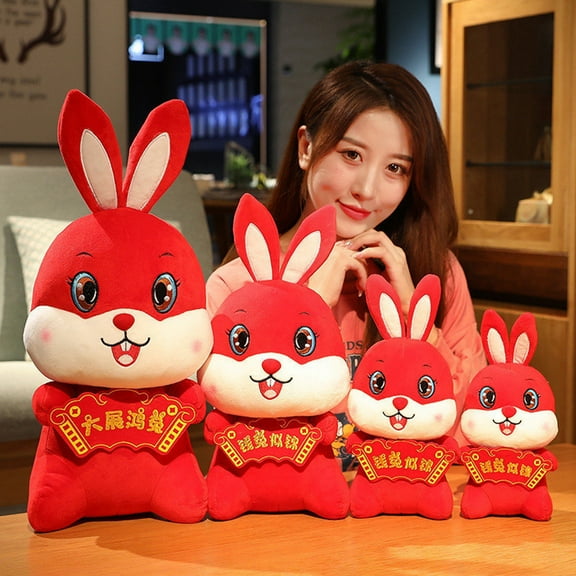 25/30/40/50cm Rabbit Plush Toy Chinese Style Blessing Words Lucky Red Cute Doll Plushies Decoration PP Cotton 2023 Year Rabbit Mascot Stuffed Animal Doll Toy New Year Gift