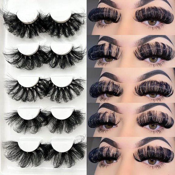 25-30mm False Eyelashes Long False Faux Mink Lash Extensions D Curl Wholesale Volume Dramatic 3D Wispy Fluffy Strips Fake Eyelash Bulk For Women 5 Pairs