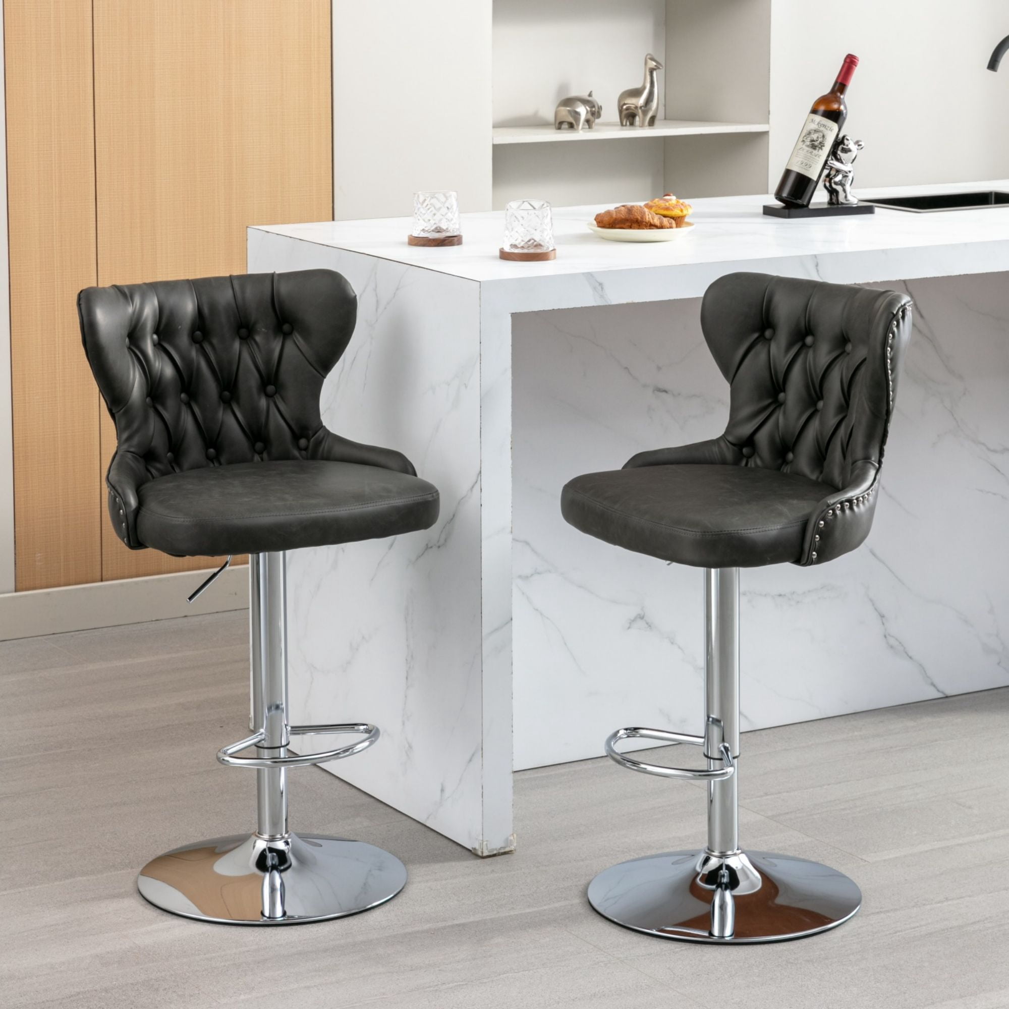 25-33 Inch PU Leather Bar Stools, Counter Height Adjustable Swivel ...