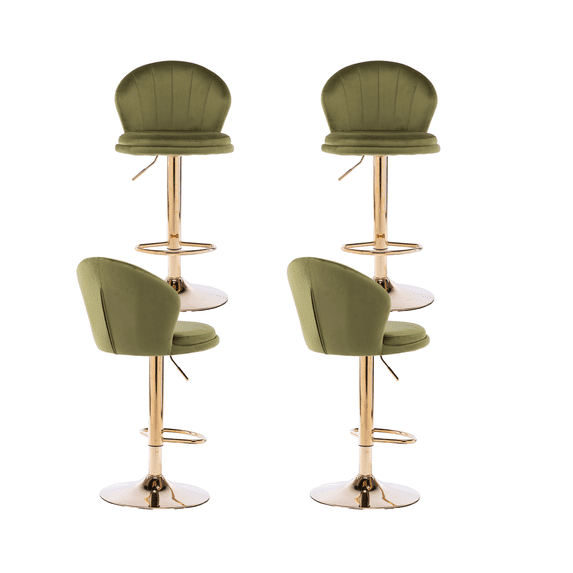 25-33 Inch Velvet Bar Stools, Bar Chairs for Counter Height Bar Height with Back & Golden Metal Base, Stools Chair with Footrest for Home Kitchen Island, Pub(Light Green,Set of 4)