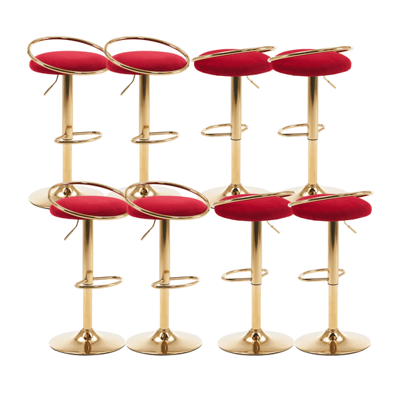25-33 Inch Velvet Bar Stools, Counter Height Adjustable Swivel Modern Industrial Style Chairs with Back & Golden Metal Base, Stools Chair with Footrest for Home Kitchen Island, Pub(Wine Red,Set of 8)