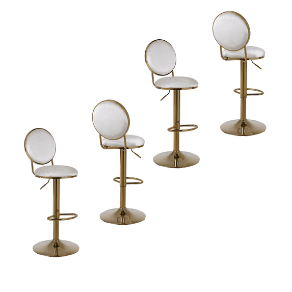 25-33 Inch Velvet Counter Height Dining Chairs, Adjustable Swivel Barstools High Bar Chairs with Back & Golden Metal Base, Stools Chair with Footrest for Home Kitchen Island, Pub(Beige,Set of 4)