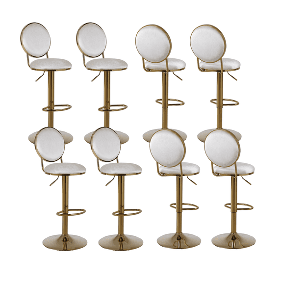 25-33 Inch Velvet Counter Height Dining Chairs, Adjustable Swivel Barstools High Bar Chairs with Back & Golden Metal Base, Stools Chair with Footrest for Home Kitchen Island, Pub(Beige,Set of 8)