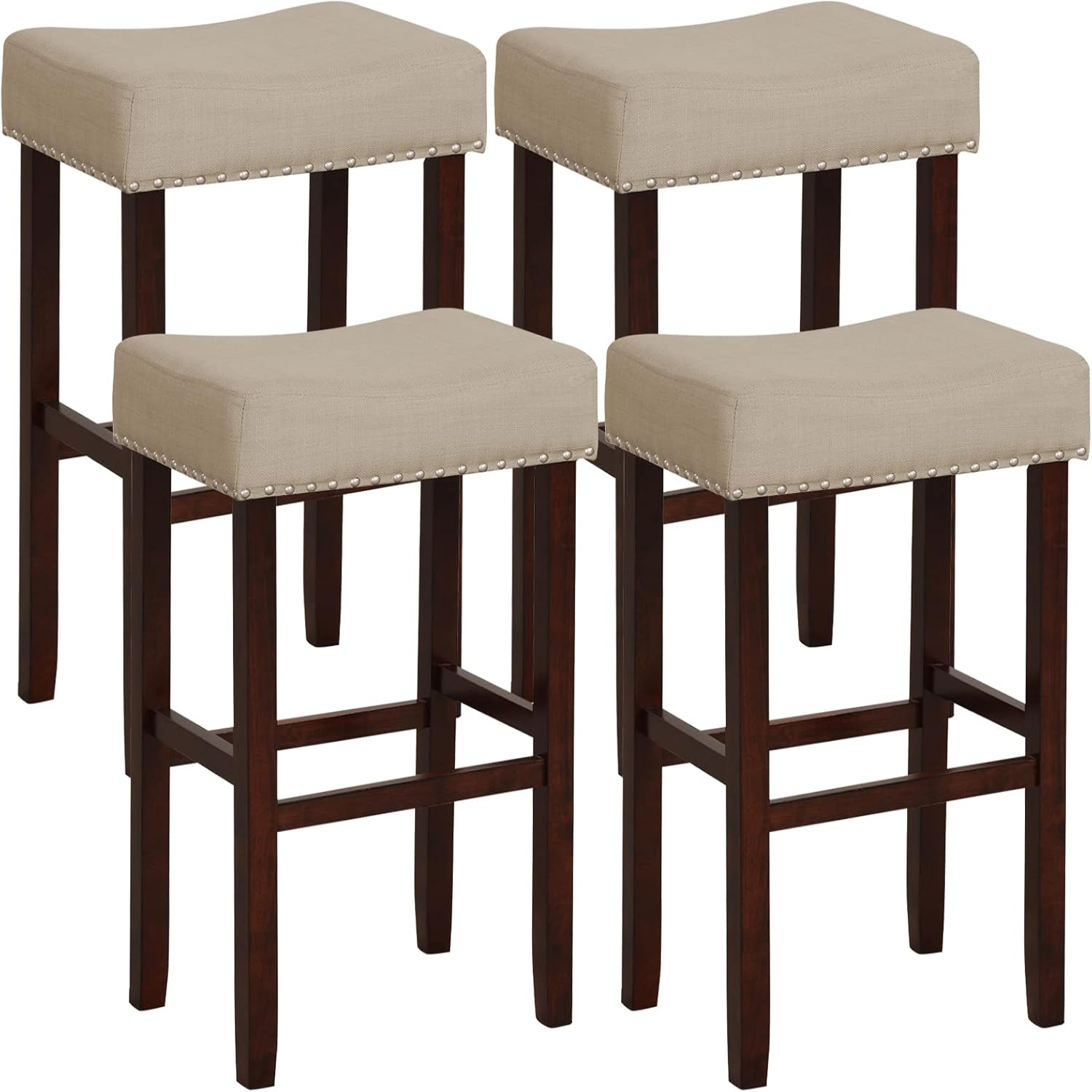 25" Counter Height Bar Stools Backless Saddle Barstools with Nailhead