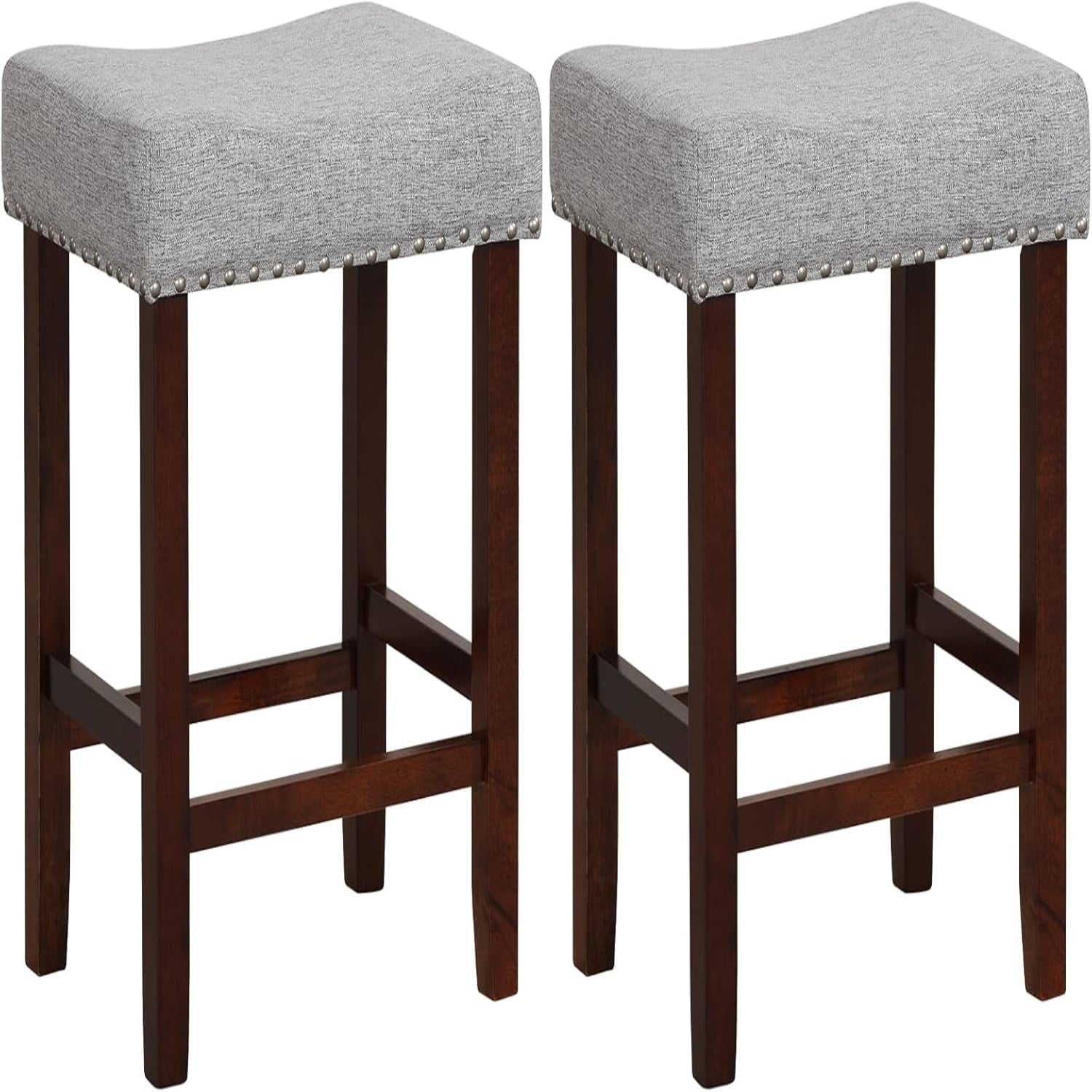 25" Counter Height Bar Stools Backless Saddle Barstools with Nailhead