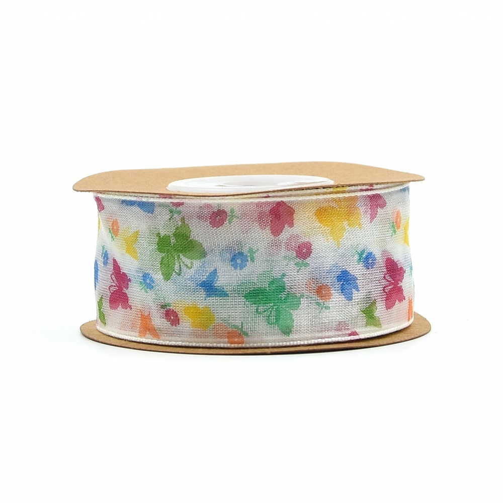 25/38mm 10m Organza Printed Spring Flower Butterfly Ribbons for Wedding ...