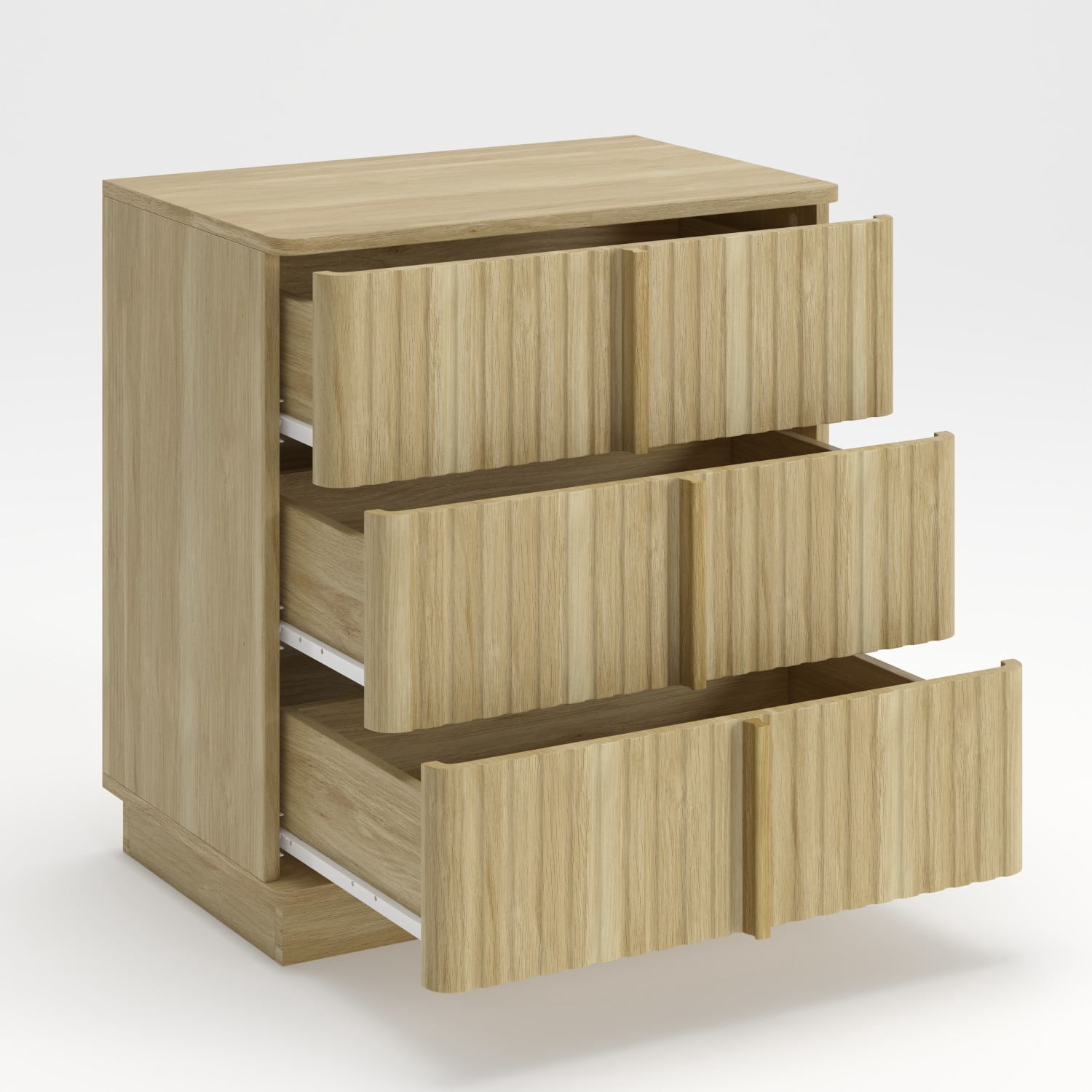 25.39" Vintage 3 Drawer Nightstand with Vertical Stripe Design, Modern Bedside Table Storage Cabinet, Retro Accent End Table for Bedroom, Living Room, Home Office, Natural