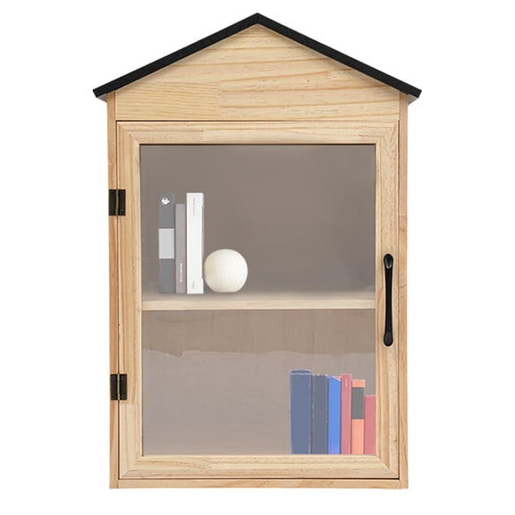 Library Bookcase 2-Tier, Solid Pine Wood with Acrylic Window Door, Floor Standing Shelf for Books Magazines Collection, Protective Display Storage Cabinet