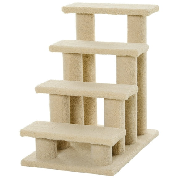 25" 4-Step Multi-Level Carpeted Cat Scratching Post Pet Stairs, Cream White - Multi-Level Cat Stairs with Scratching Posts, 44 lbs Capacity, Soft Fleece Steps