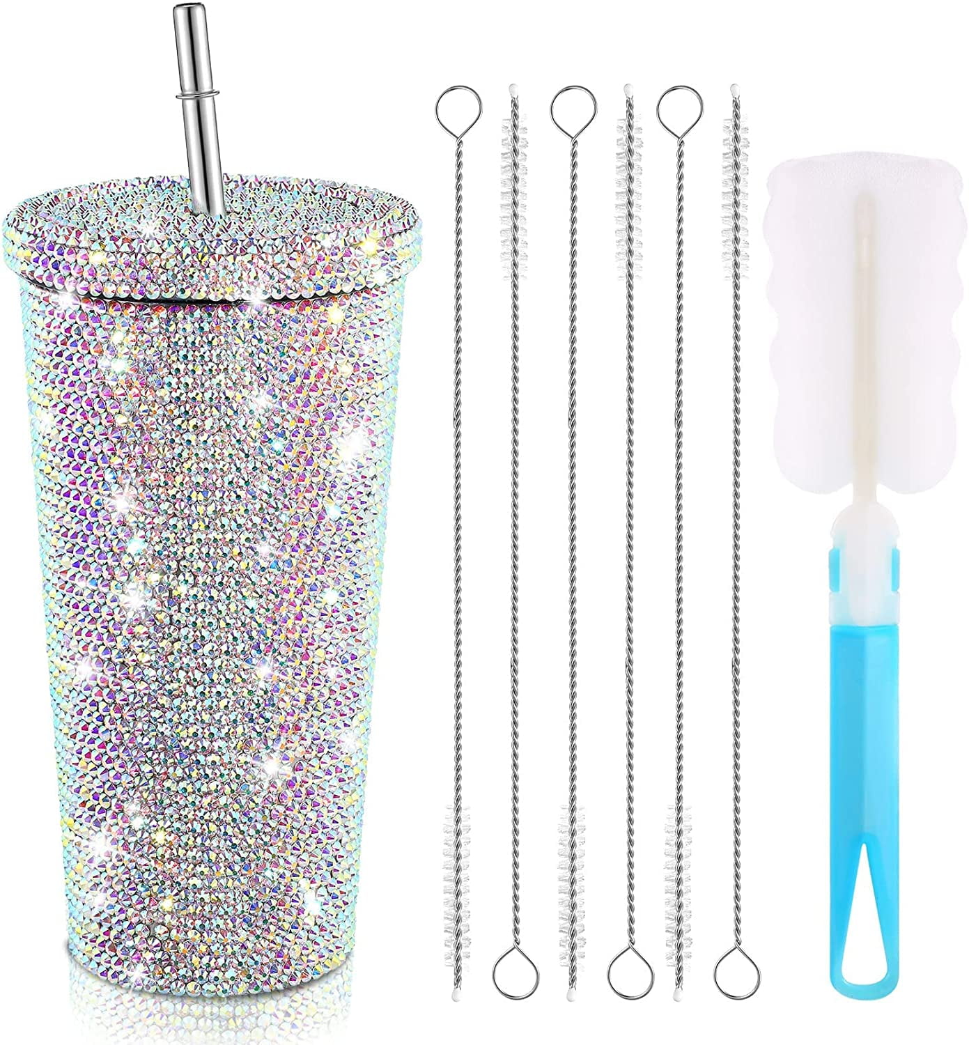 25.4 oz Studded Bling Diamond Tumbler Glitter Water Bottle with Lid