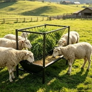 25/45 Gallon Capacity 43.7 23 35.8 Inches Pasture Hay Feeder with Deeper Feeding Pan, Anti-Corrosion Livestock Feeder, Feeding Trough for Agricultural Lands