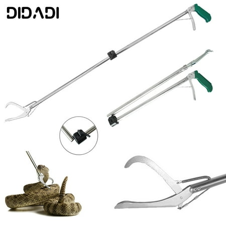 25“-47” Collapsible Snake Grabber, DIDADI Professional Reptile Snake Tongs,Snake Catcher Safe for Snakes,Stainless Steel Reptile Catcher Stick with Lock Zigzag, Wide Jaw Handling Tool for Outdoor Yard