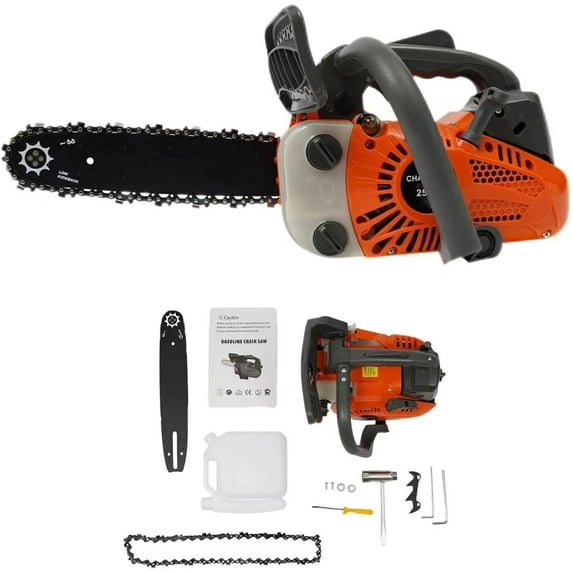 25.4CC 2 Stroke Gas Powered Chainsaws, 11.8Inch Gas Chainsaw Top Handle Chainsaw Cordless Petrol Gasoline Chain Saw, W/Safety Lock&Automatic Return Switch for Wood Pruning, Tree Stump Trimming