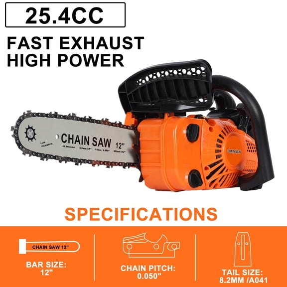 25.4cc 2-Stroke Gas Chainsaw, 12