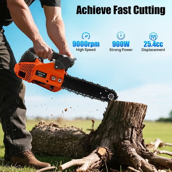 25.4cc  2-Stroke Gasoline Chainsaw, Manual Start, 9000rpm, 1.22hp Top Handle Chain Saw for Logging, Sack Sawing, Green Pruning, Fruit Tree Pruning