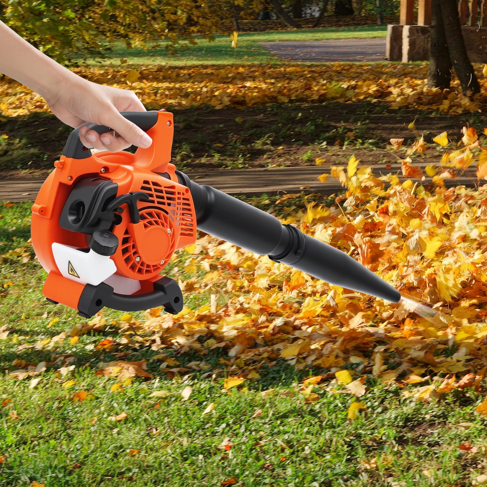 25.4cc Gasoline Powered Handheld Leaf Blower, 7,000 RPM, Cordless, Adjustable Speed, High Efficiency for Yard Cleanup, Durable Nylon and Plastic Construction