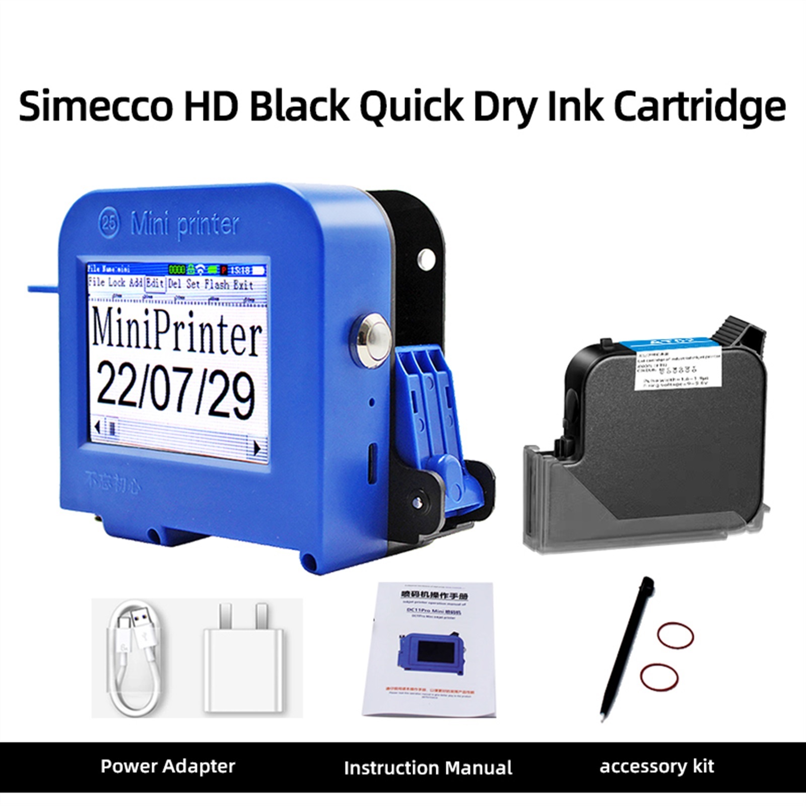 25.4mm Portable Label Inkjet Printer Large Character Mini Handheld Coder Production Date Barcode Logo Print Permanent Ink ,Multifunction Inkjet Printer
