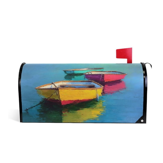 25.4x20.78" Magnetic PVC Mailbox Cover Letter Box Cover Mailbox Wraps Post for Holiday Garden Yard Decor Colorful Row Boats