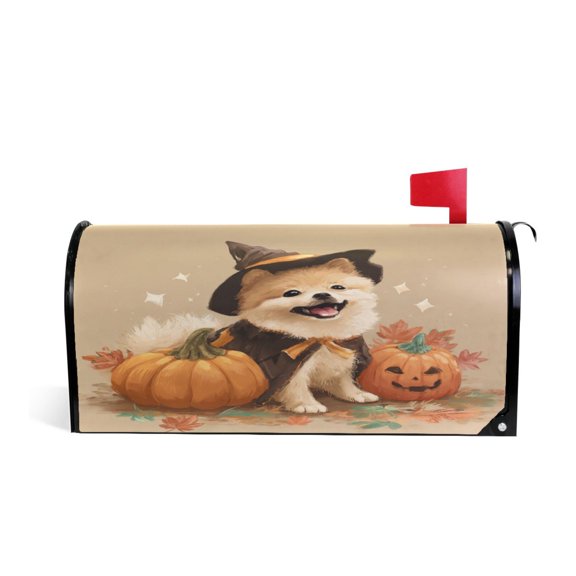 25.4x20.78" Magnetic PVC Mailbox Cover Letter Box Cover Mailbox Wraps Post for Holiday Garden Yard Decor Dog Dressed in Halloween Costumes