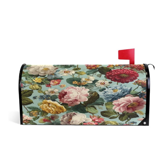 25.4x20.78" Magnetic PVC Mailbox Cover Letter Box Cover Mailbox Wraps Post for Holiday Garden Yard Decor Floral Pattern with Roses