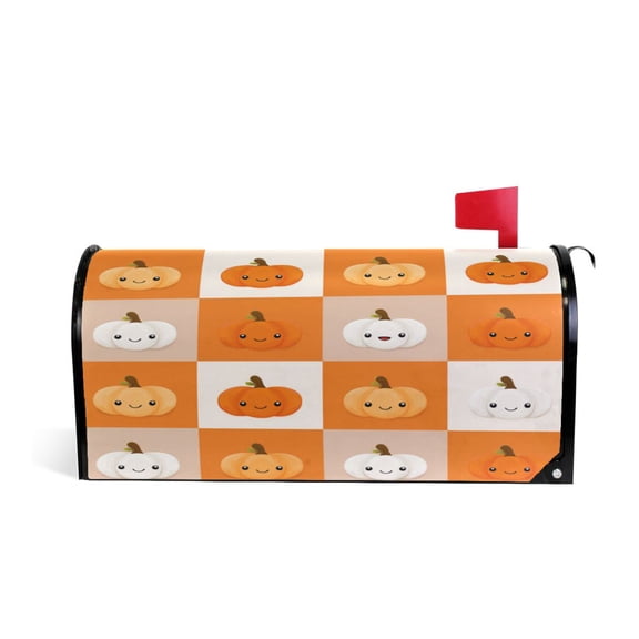 25.4x20.78" Magnetic PVC Mailbox Cover Letter Box Cover Mailbox Wraps Post for Holiday Garden Yard Decor Orange and White Squares