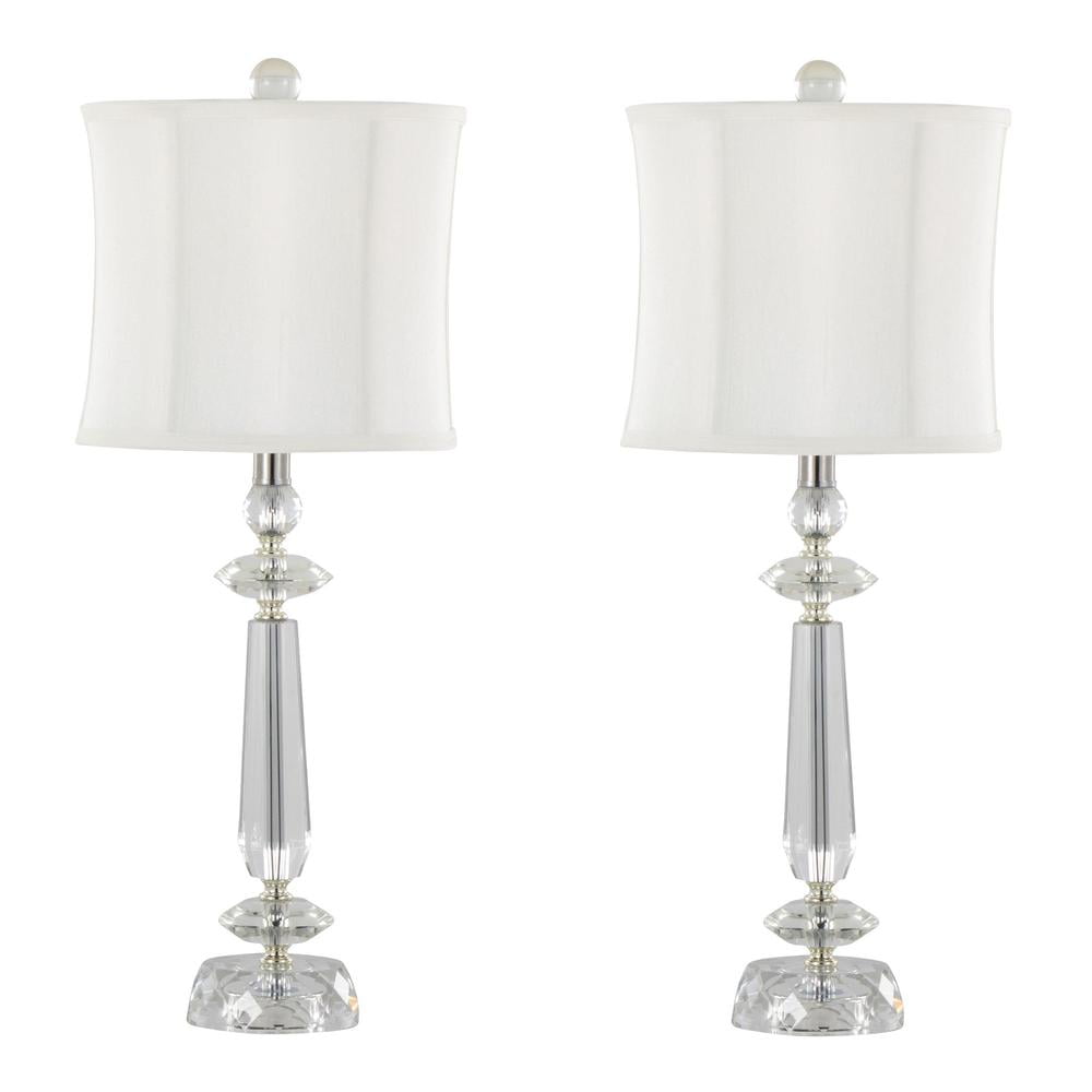 Set of 2 White Crystal Table Lamps with Chrome Details