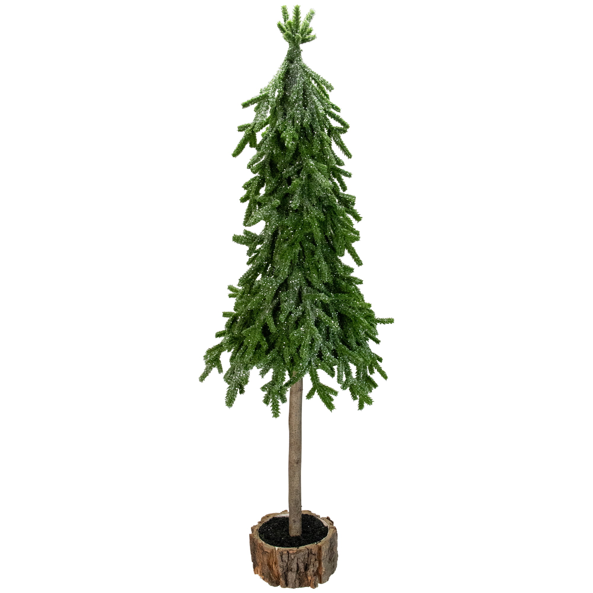 25.5-Inch Downswept Iced Artificial Christmas Tree Wood Base - Unlit ...