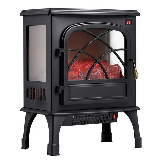 Electric Fireplace Heater 25.5 Inch, 1500W Freestanding Stove, Adjustable Flame Effects, Remote Control, 3D Simulated Log Fire for Home & Living Room